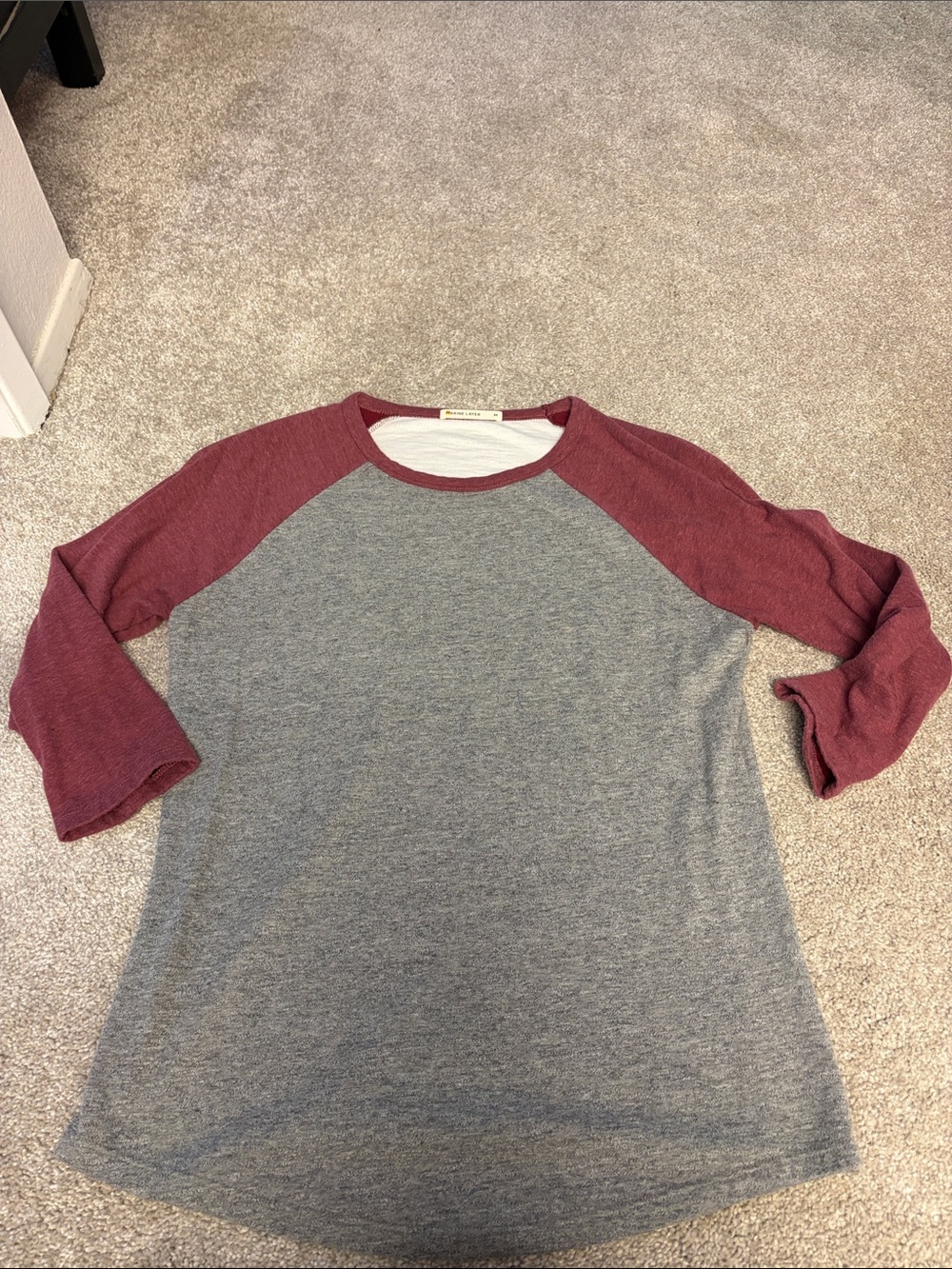 Marine Layer Heather Gray & Burgundy Raglan Baseball Tee
